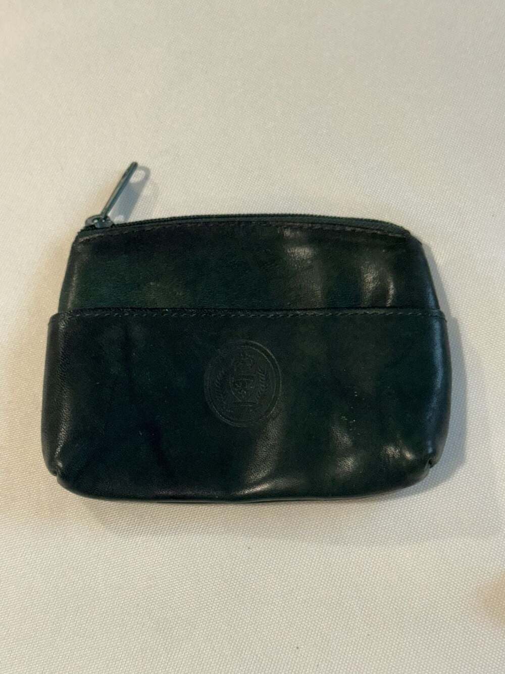 Vintage Dark Green Leather Coin Purse Zip Wallet Minimalist Small Pouch